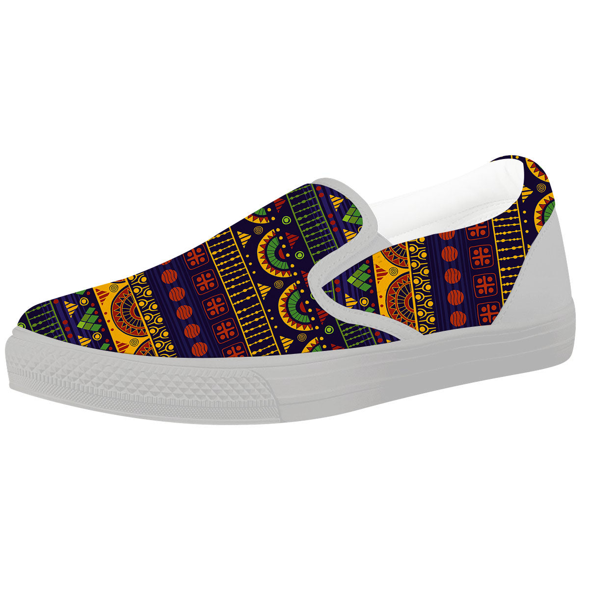African Tribal Native Print Pattern White Slip On Shoes-grizzshop