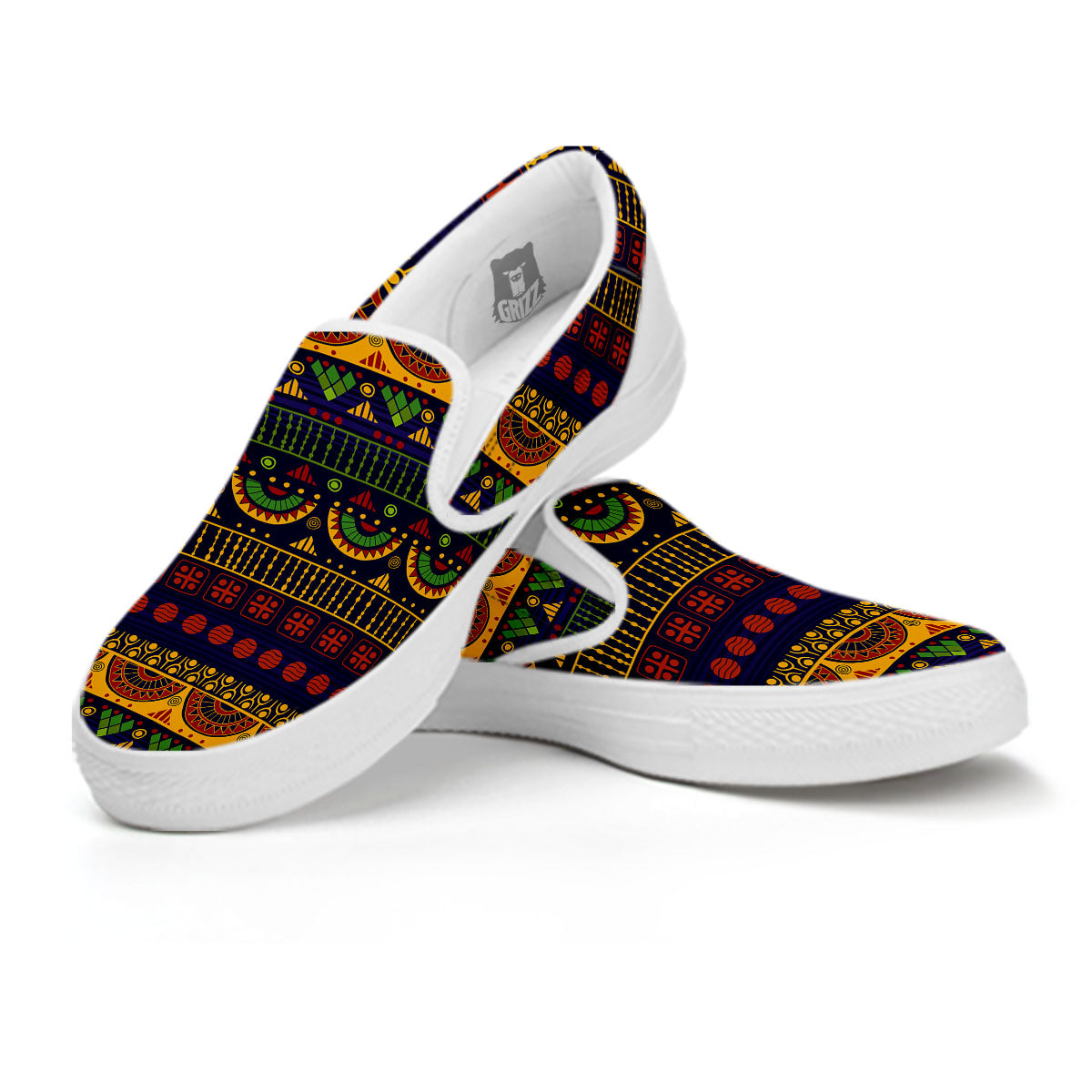 African Tribal Native Print Pattern White Slip On Shoes-grizzshop