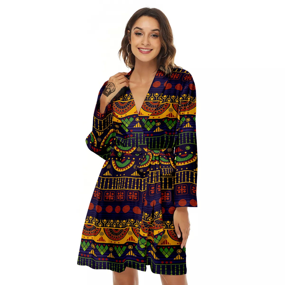 African Tribal Native Print Pattern Women's Robe-grizzshop