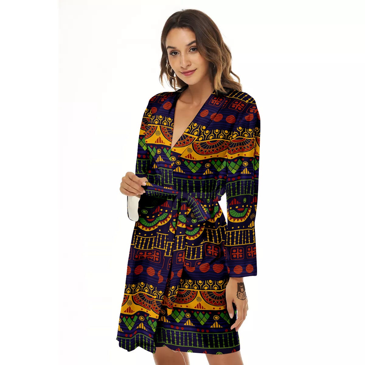 African Tribal Native Print Pattern Women's Robe-grizzshop