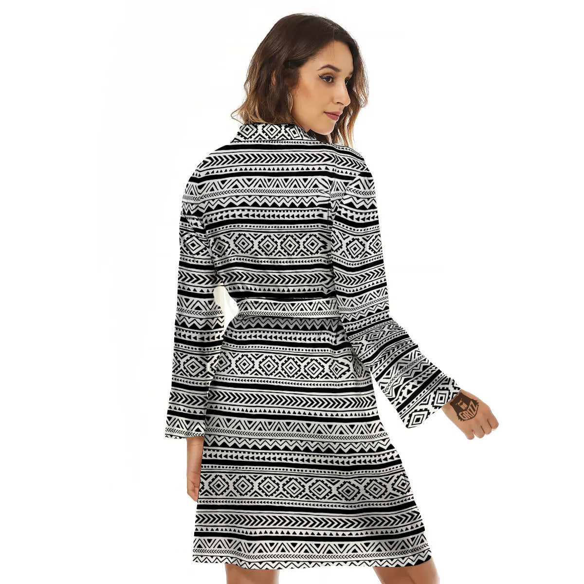 African Tribal White And Black Print Women's Robe-grizzshop