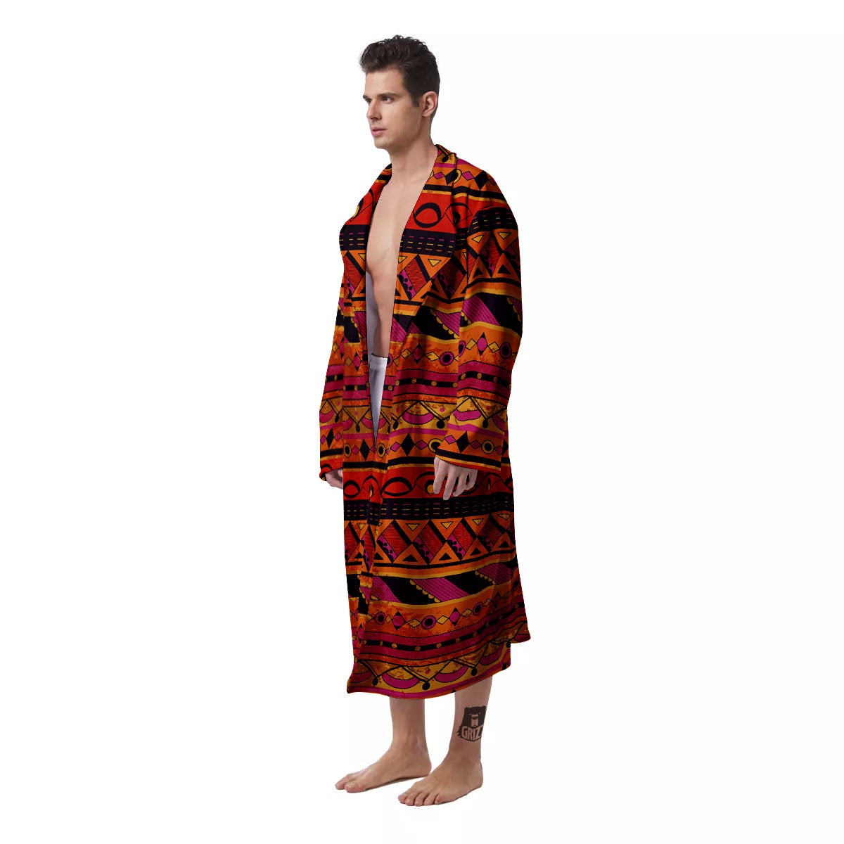 African Dashiki Black And Orange Print Men's Robe-grizzshop