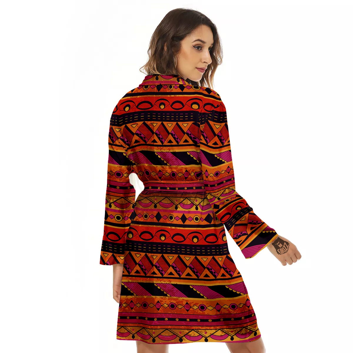 African Dashiki Black And Orange Print Women's Robe-grizzshop