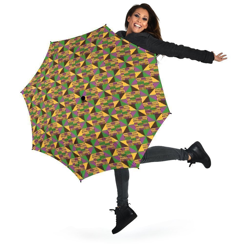African Kente Pattern Print Automatic Foldable Umbrella-grizzshop