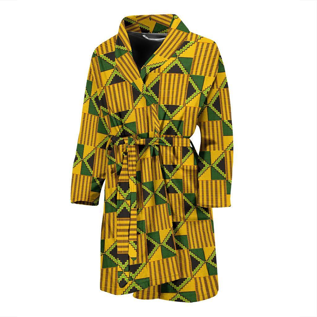 African Kente Print Pattern Men Long Robe-grizzshop