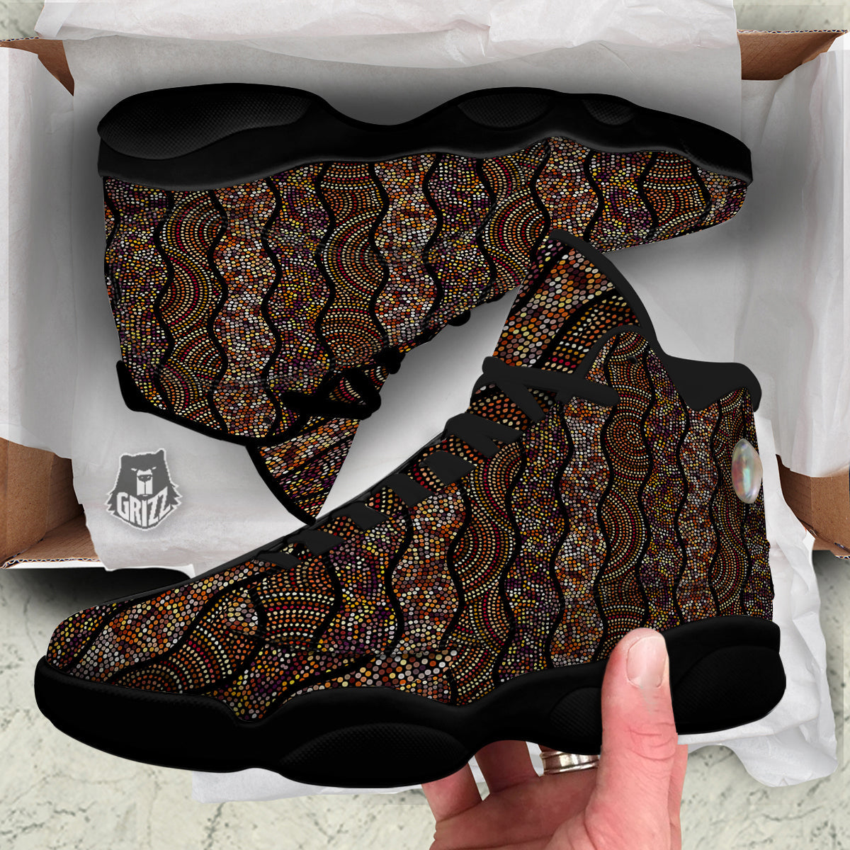 Afro African Dot Print Pattern Black Basketball Shoes-grizzshop