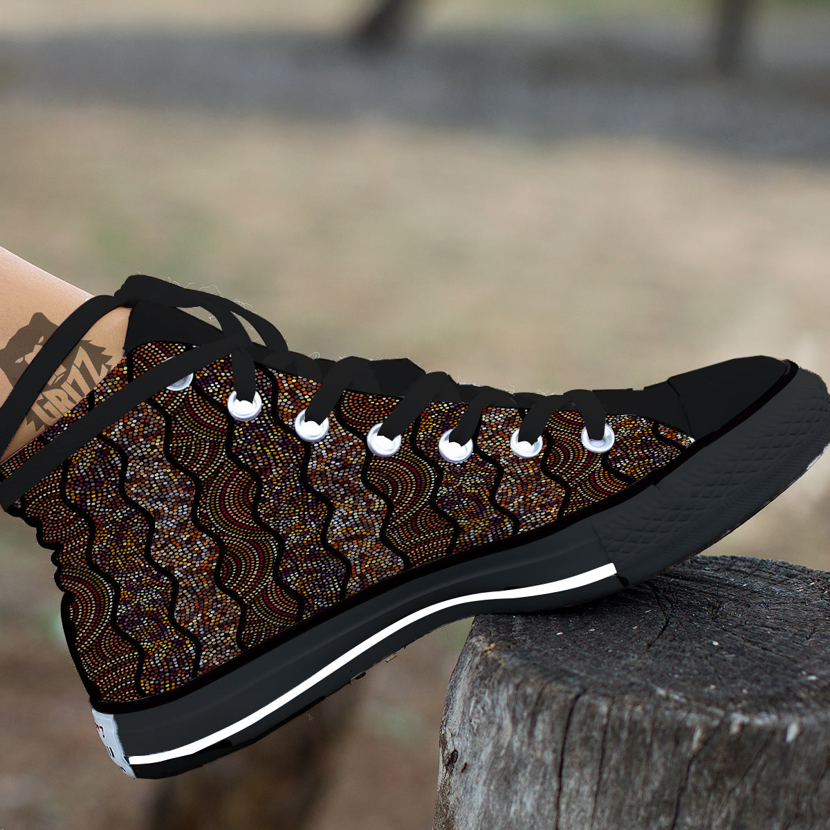 Afro African Dot Print Pattern Black High Top Shoes-grizzshop