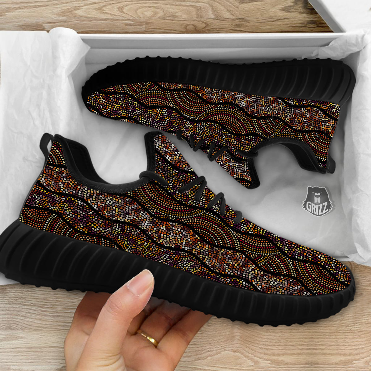 Afro African Dot Print Pattern Black Walking Shoes-grizzshop