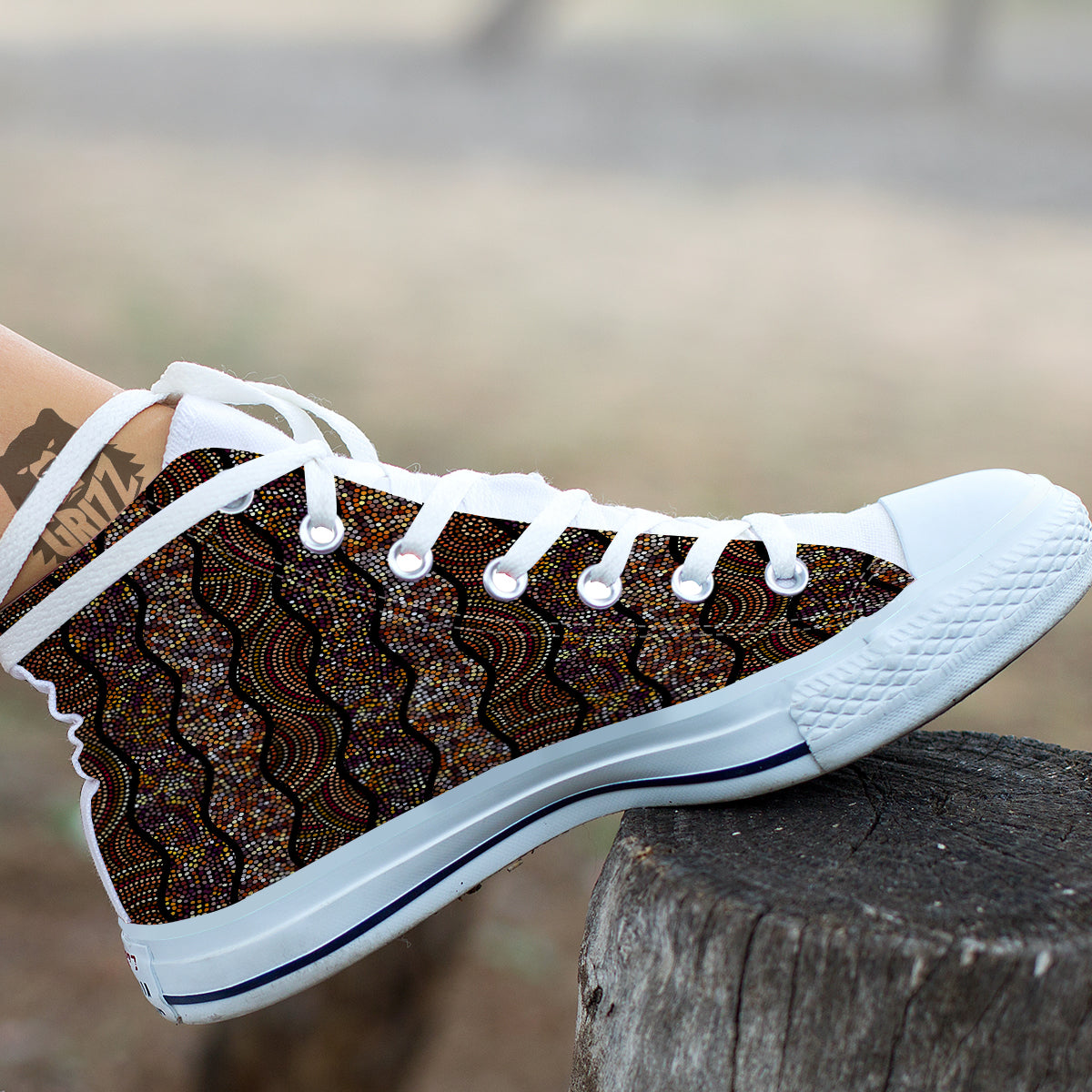 Afro African Dot Print Pattern White High Top Shoes-grizzshop