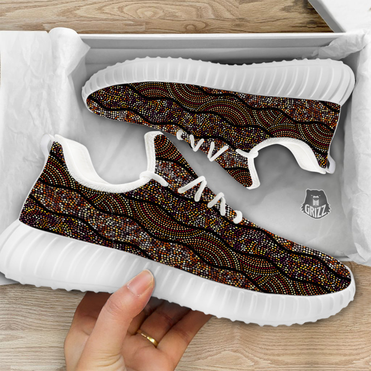 Afro African Dot Print Pattern White Walking Shoes-grizzshop
