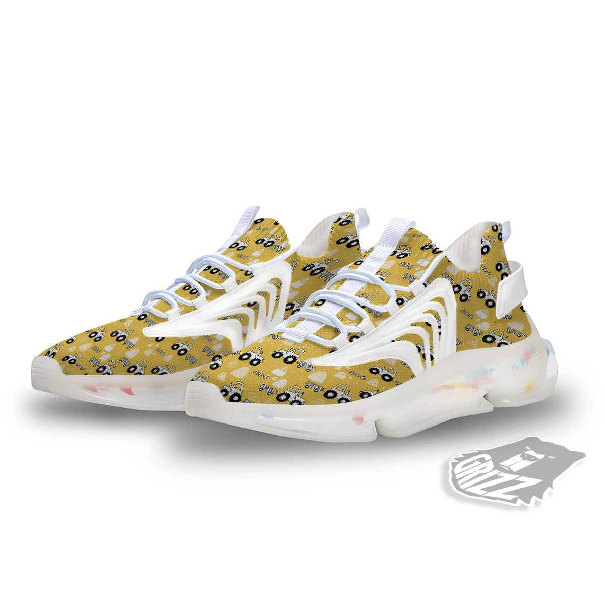 Agricultural Farming Tractor Print Pattern White Gym Shoes-grizzshop