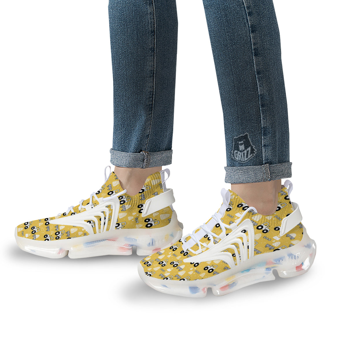 Agricultural Farming Tractor Print Pattern White Gym Shoes-grizzshop