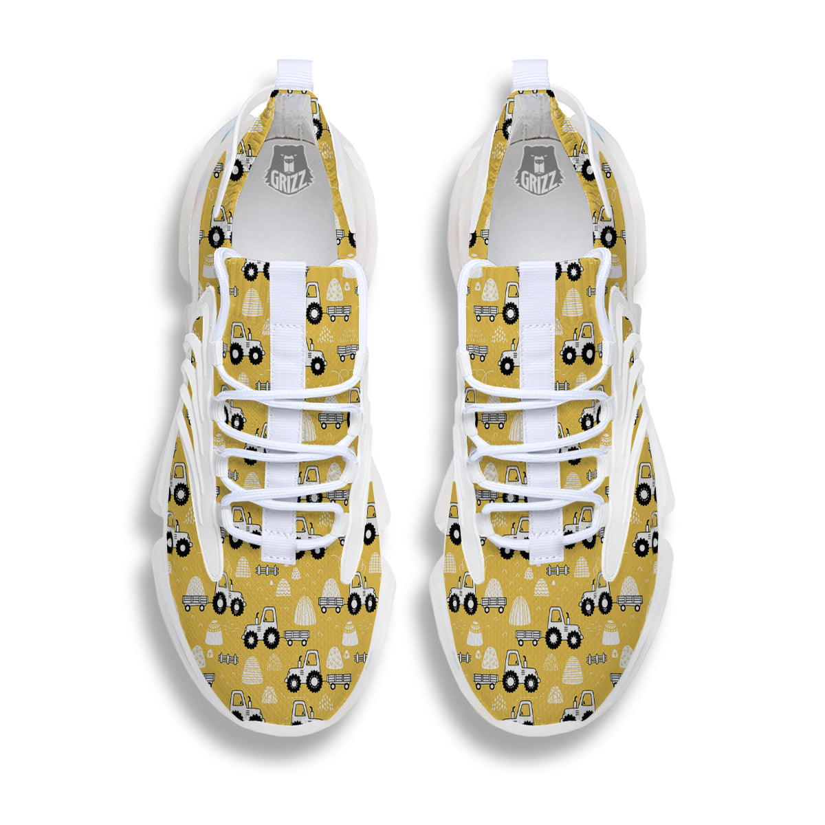 Agricultural Farming Tractor Print Pattern White Gym Shoes-grizzshop
