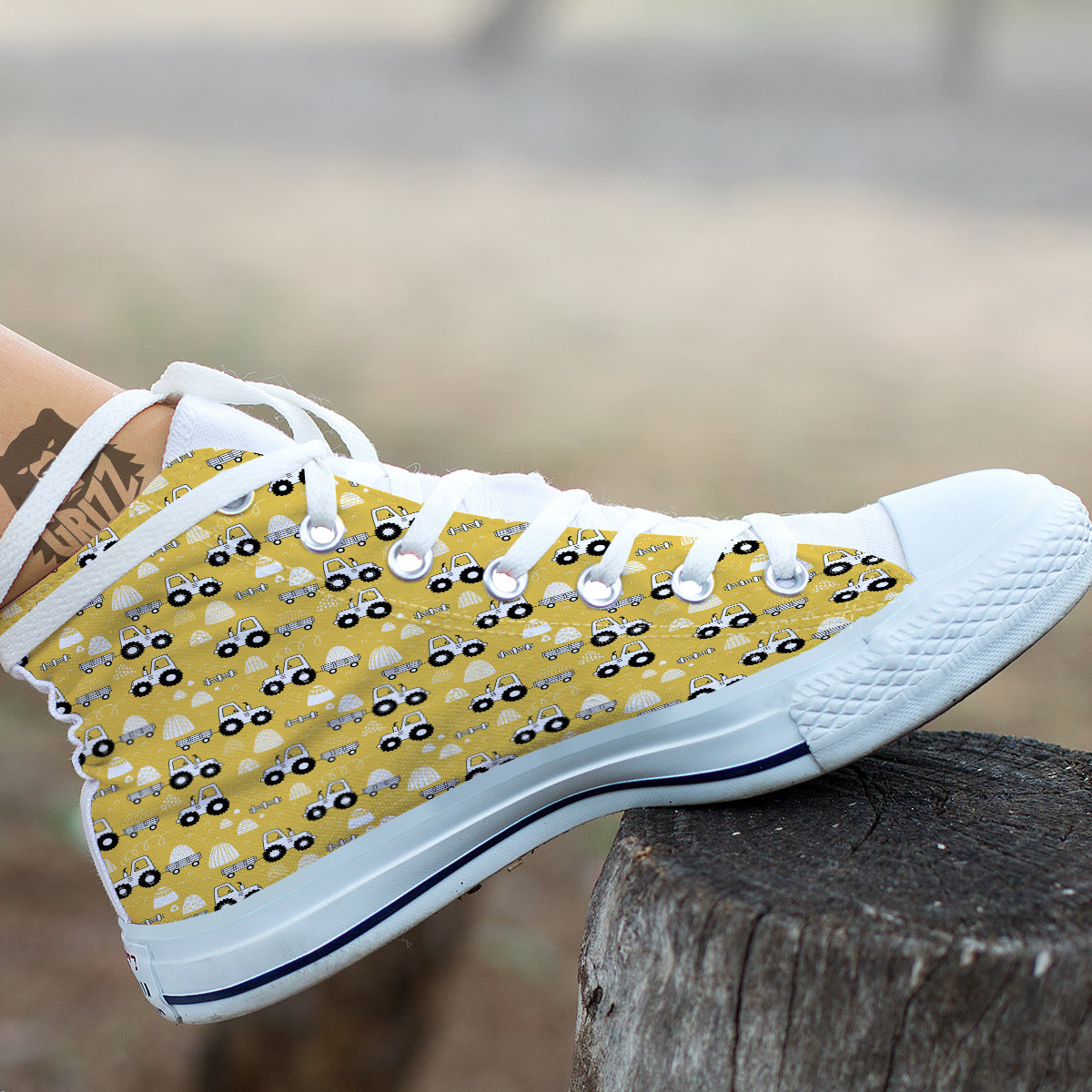 Agricultural Farming Tractor Print Pattern White High Top Shoes-grizzshop