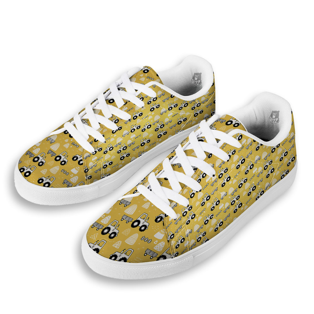 Agricultural Farming Tractor Print Pattern White Low Top Sneakers-grizzshop