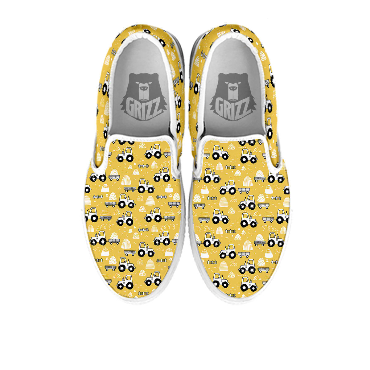 Agricultural Farming Tractor Print Pattern White Slip On Shoes-grizzshop