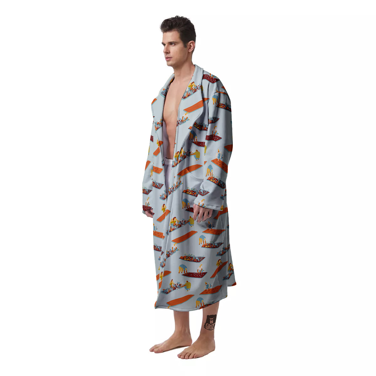 Agriculture Farming Cartoon Print Pattern Men's Robe-grizzshop