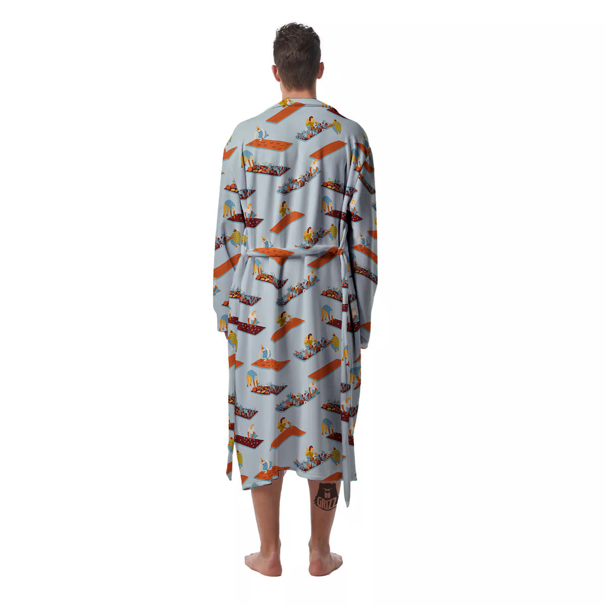 Agriculture Farming Cartoon Print Pattern Men's Robe-grizzshop