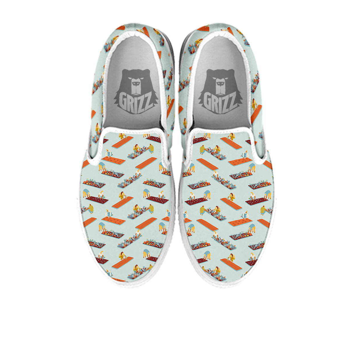 Agriculture Farming Cartoon Print Pattern White Slip On Shoes-grizzshop