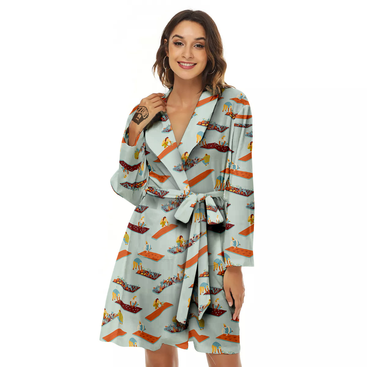 Agriculture Farming Cartoon Print Pattern Women's Robe-grizzshop