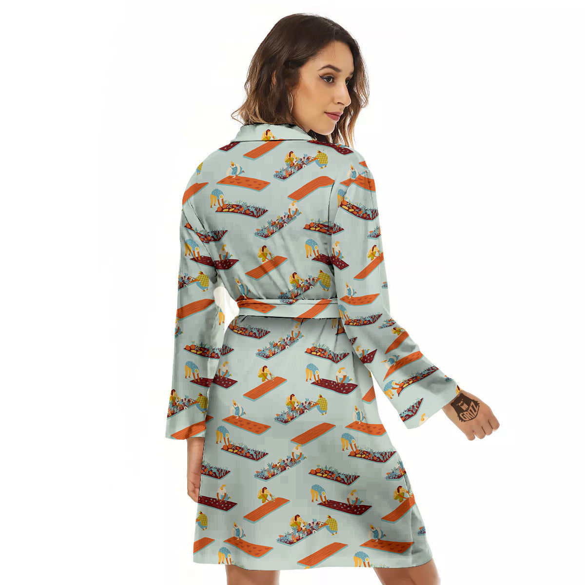 Agriculture Farming Cartoon Print Pattern Women's Robe-grizzshop