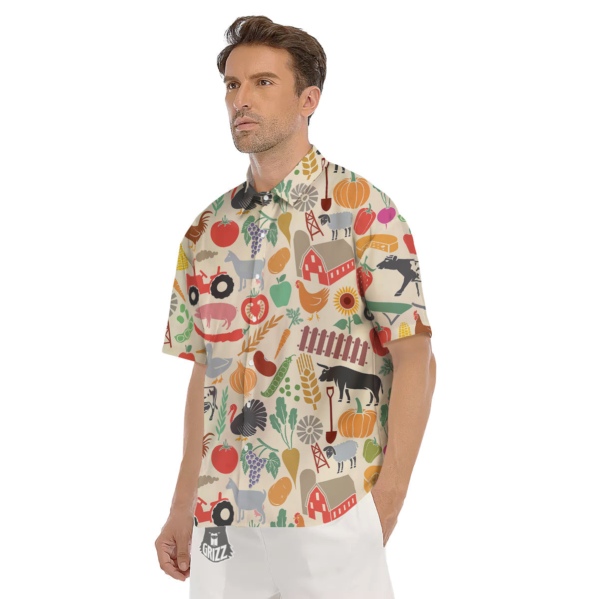 Agriculture Farming Colorful Print Pattern Men's Short Sleeve Shirts-grizzshop