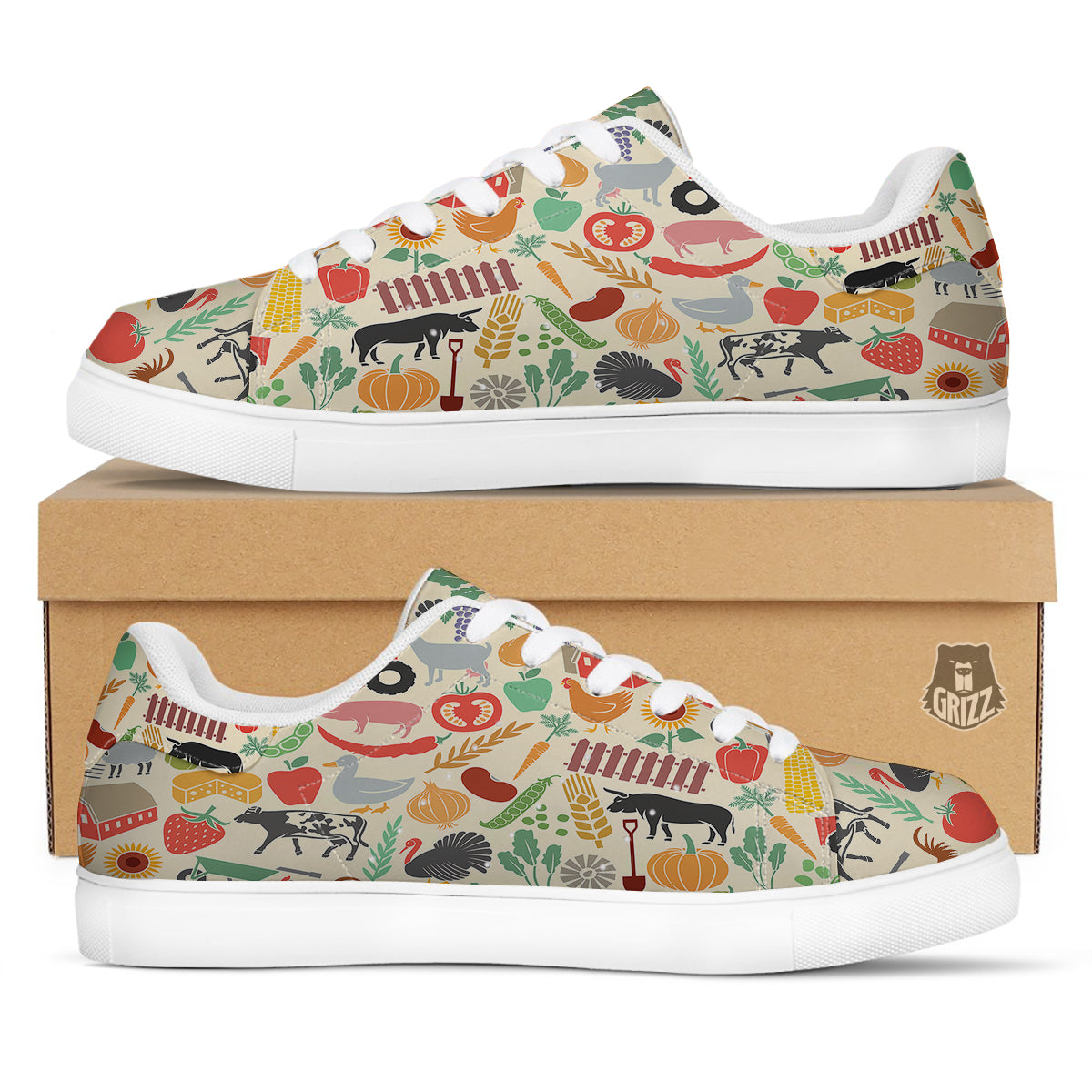Agriculture Farming Colorful Print Pattern White Low Top Sneakers-grizzshop