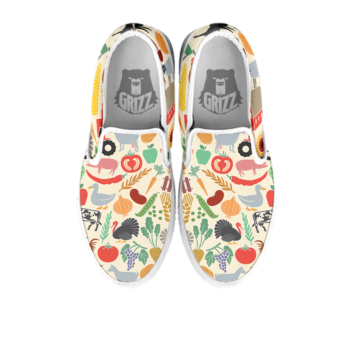 Agriculture Farming Colorful Print Pattern White Slip On Shoes-grizzshop