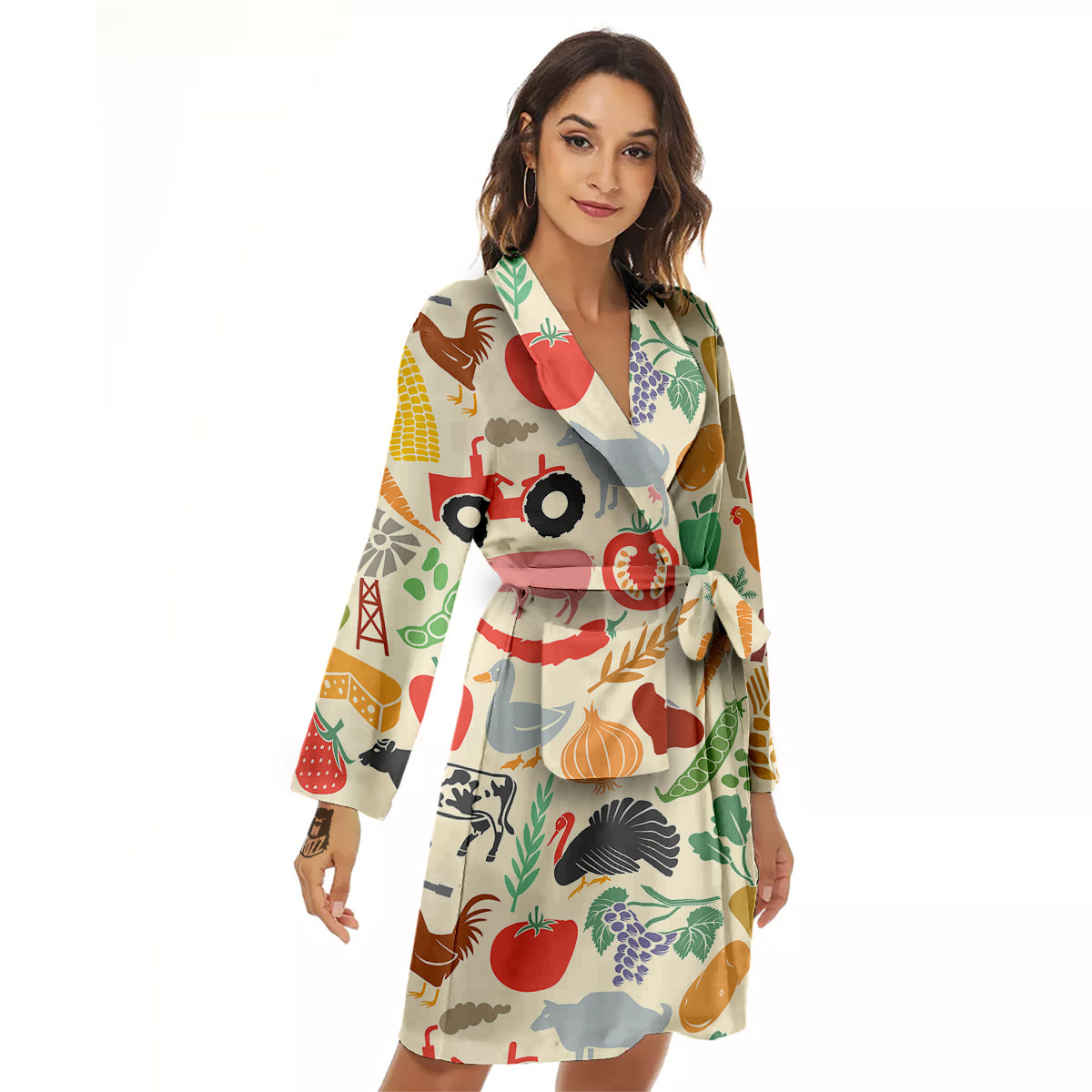 Agriculture Farming Colorful Print Pattern Women's Robe-grizzshop