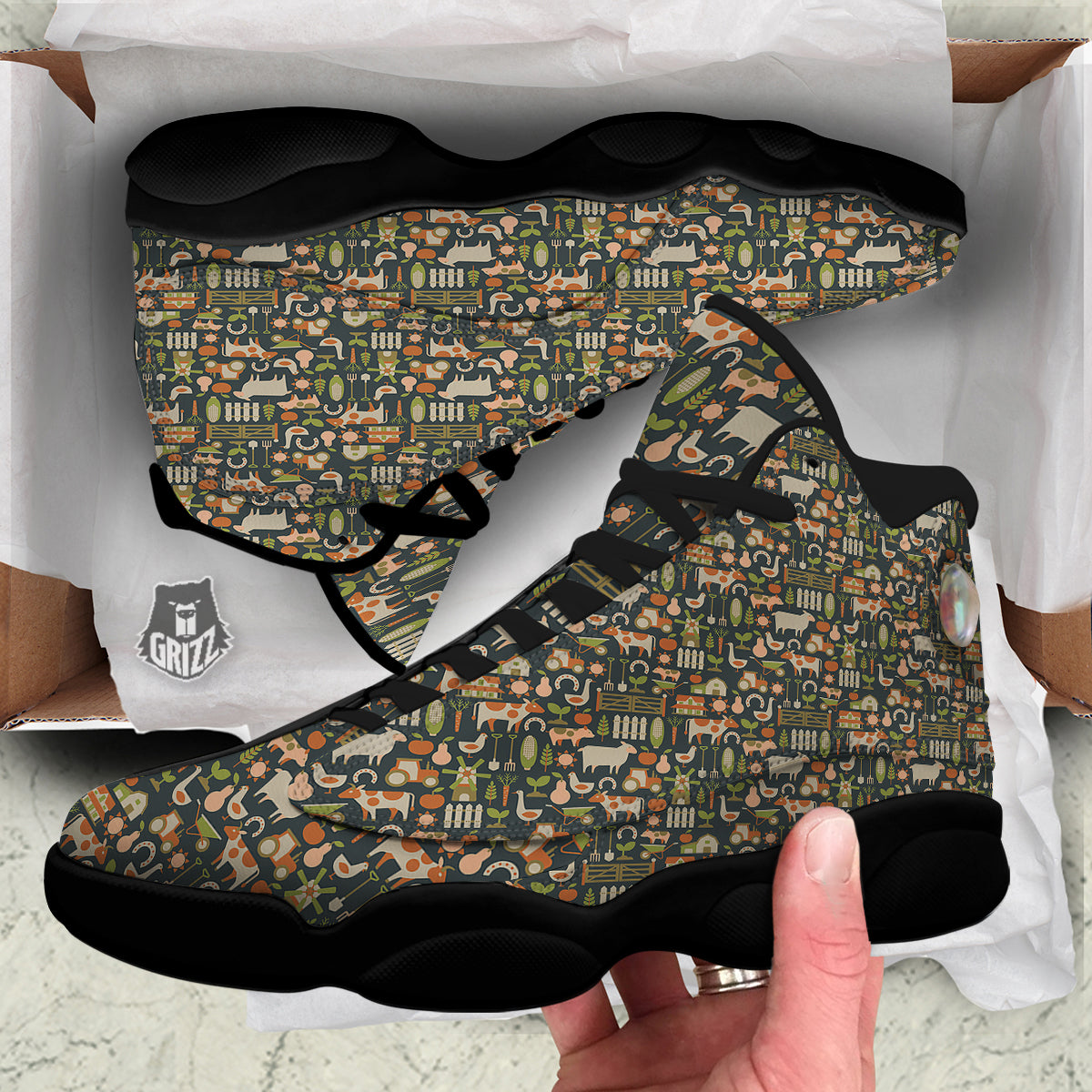 Agriculture Farming Print Pattern Black Basketball Shoes-grizzshop