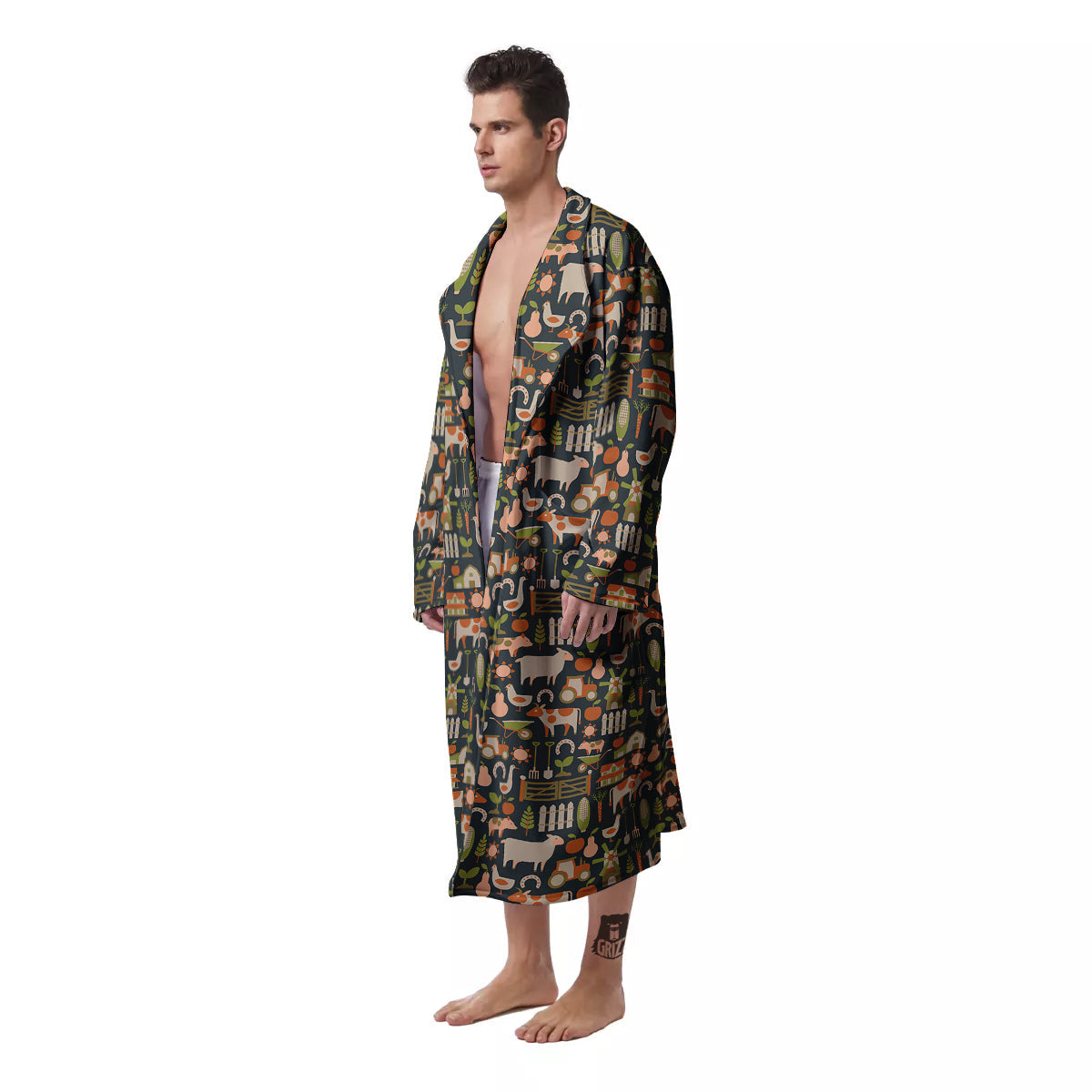Agriculture Farming Print Pattern Men's Robe-grizzshop