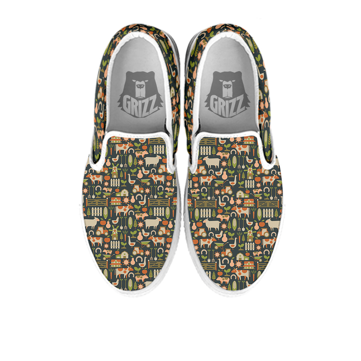 Agriculture Farming Print Pattern White Slip On Shoes-grizzshop
