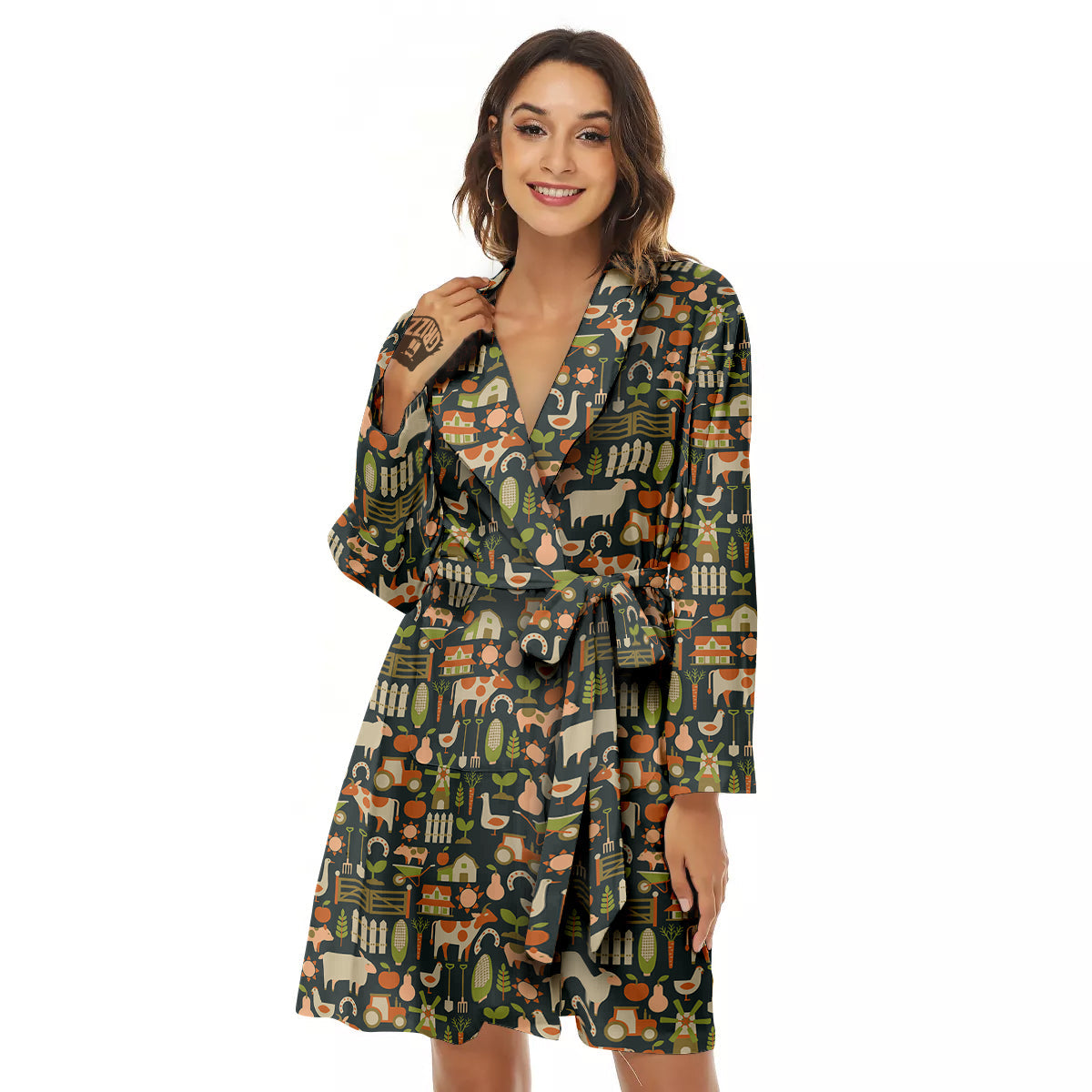 Agriculture Farming Print Pattern Women's Robe-grizzshop