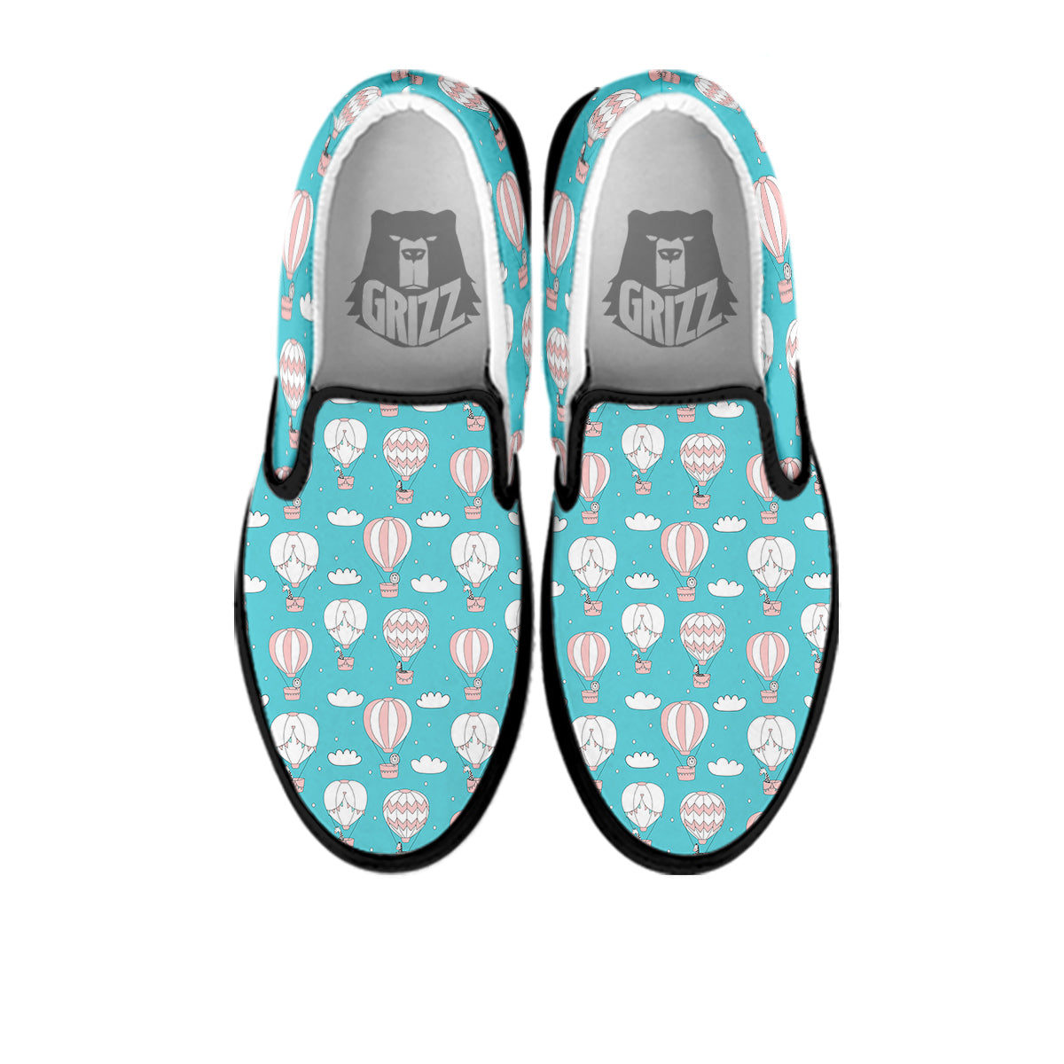 Air Balloon Cartoon Print Pattern Black Slip On Shoes-grizzshop