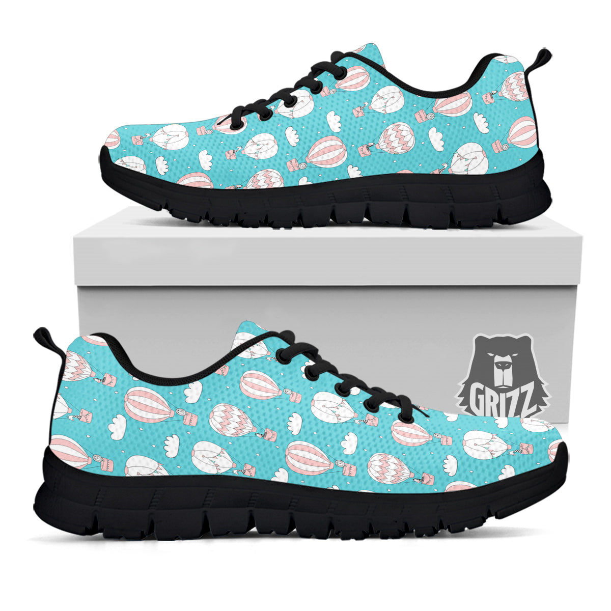 Air Balloon Cartoon Print Pattern Black Sneaker-grizzshop