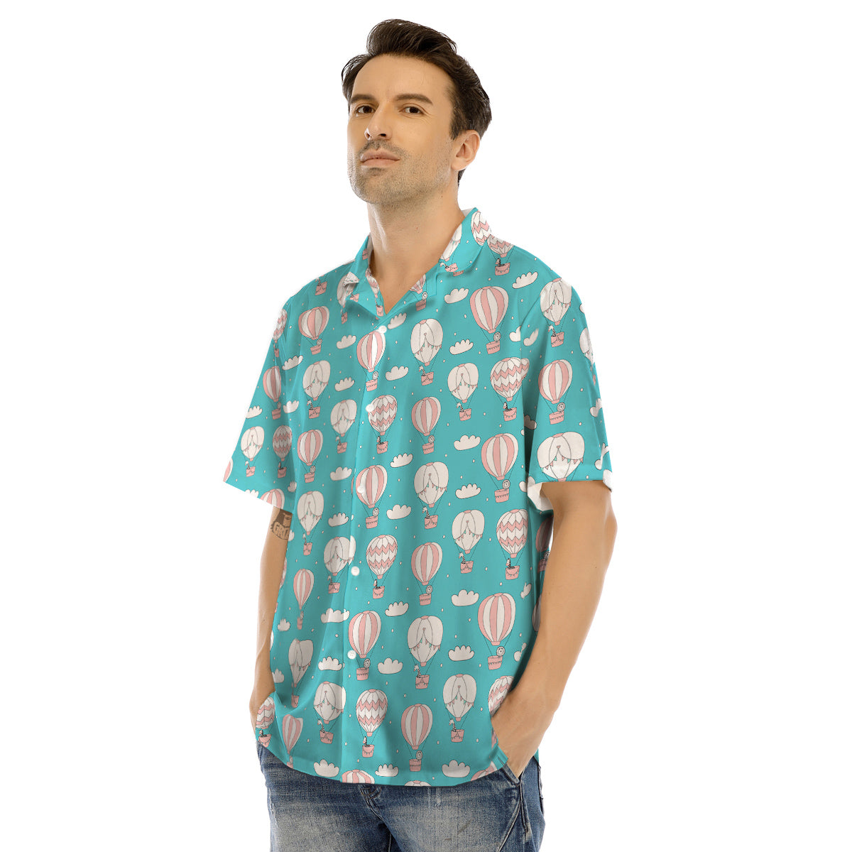 Air Balloon Cartoon Print Pattern Men's Hawaiian Shirt-grizzshop