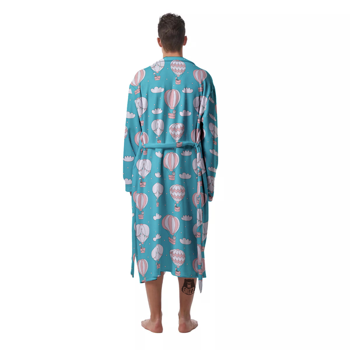 Air Balloon Cartoon Print Pattern Men's Robe-grizzshop