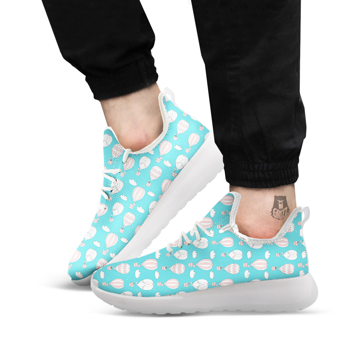 Air Balloon Cartoon Print Pattern White Athletic Shoes-grizzshop