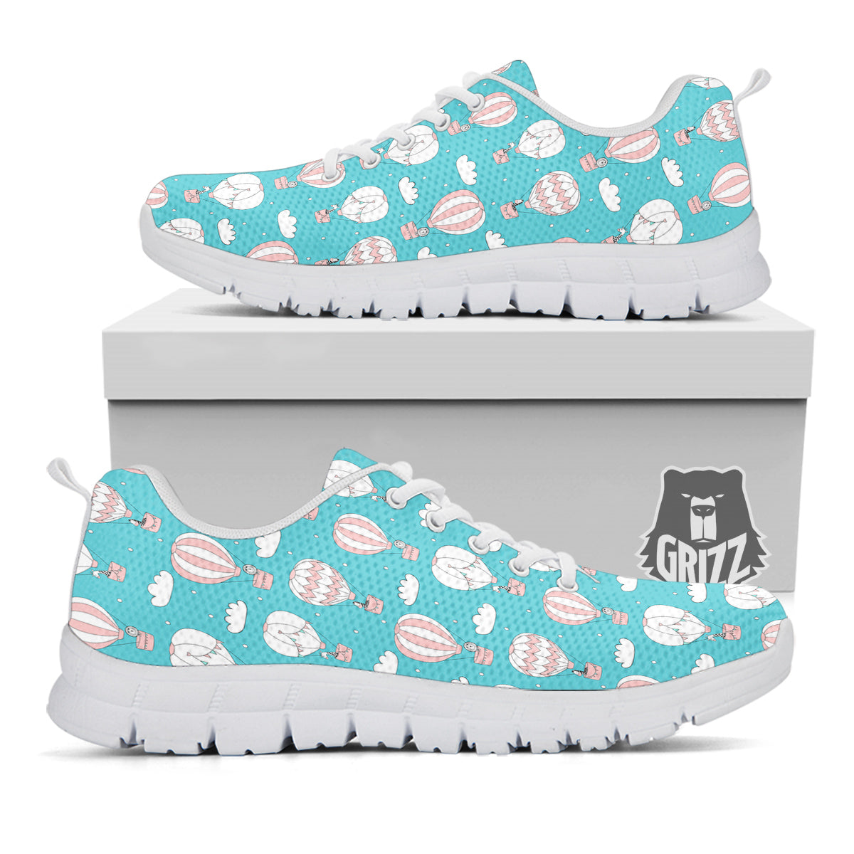 Air Balloon Cartoon Print Pattern White Sneaker-grizzshop