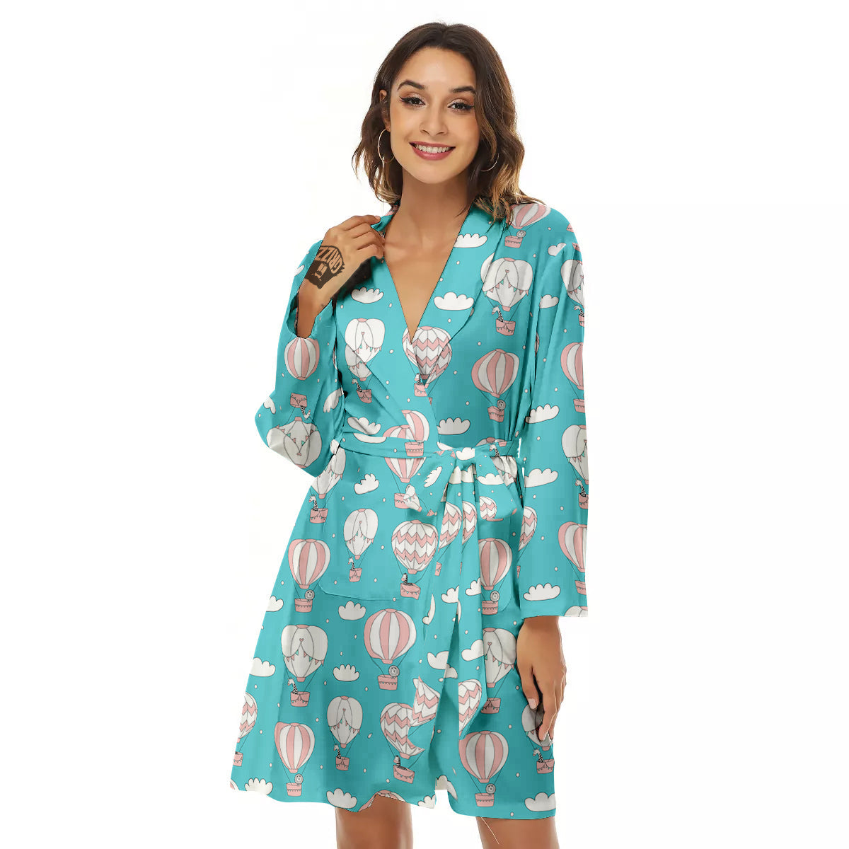 Air Balloon Cartoon Print Pattern Women's Robe-grizzshop