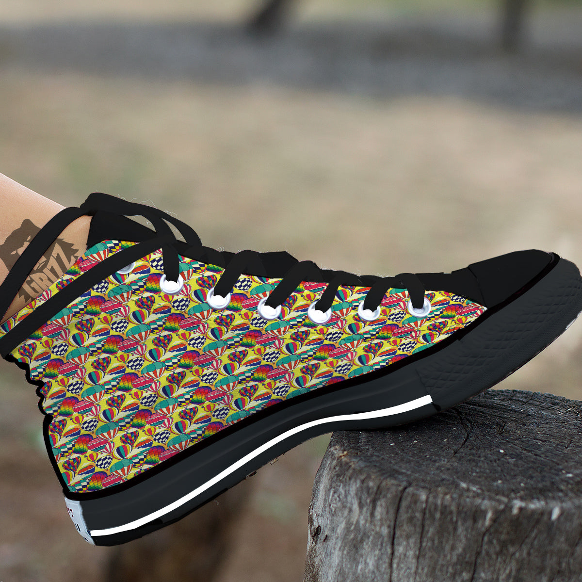 Air Balloon Colorful Print Pattern Black High Top Shoes-grizzshop
