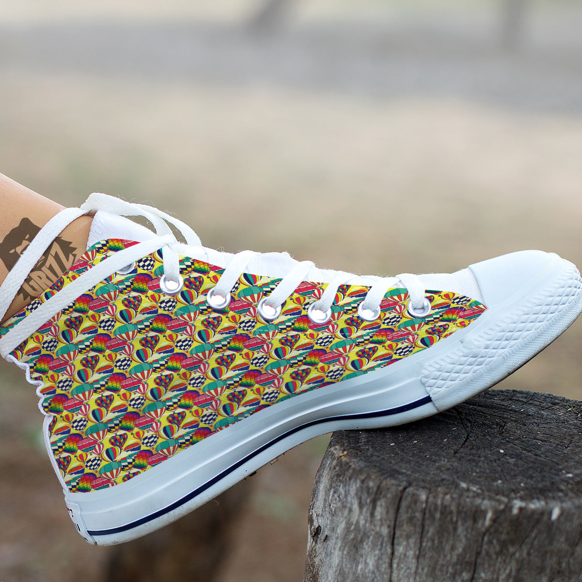 Air Balloon Colorful Print Pattern White High Top Shoes-grizzshop