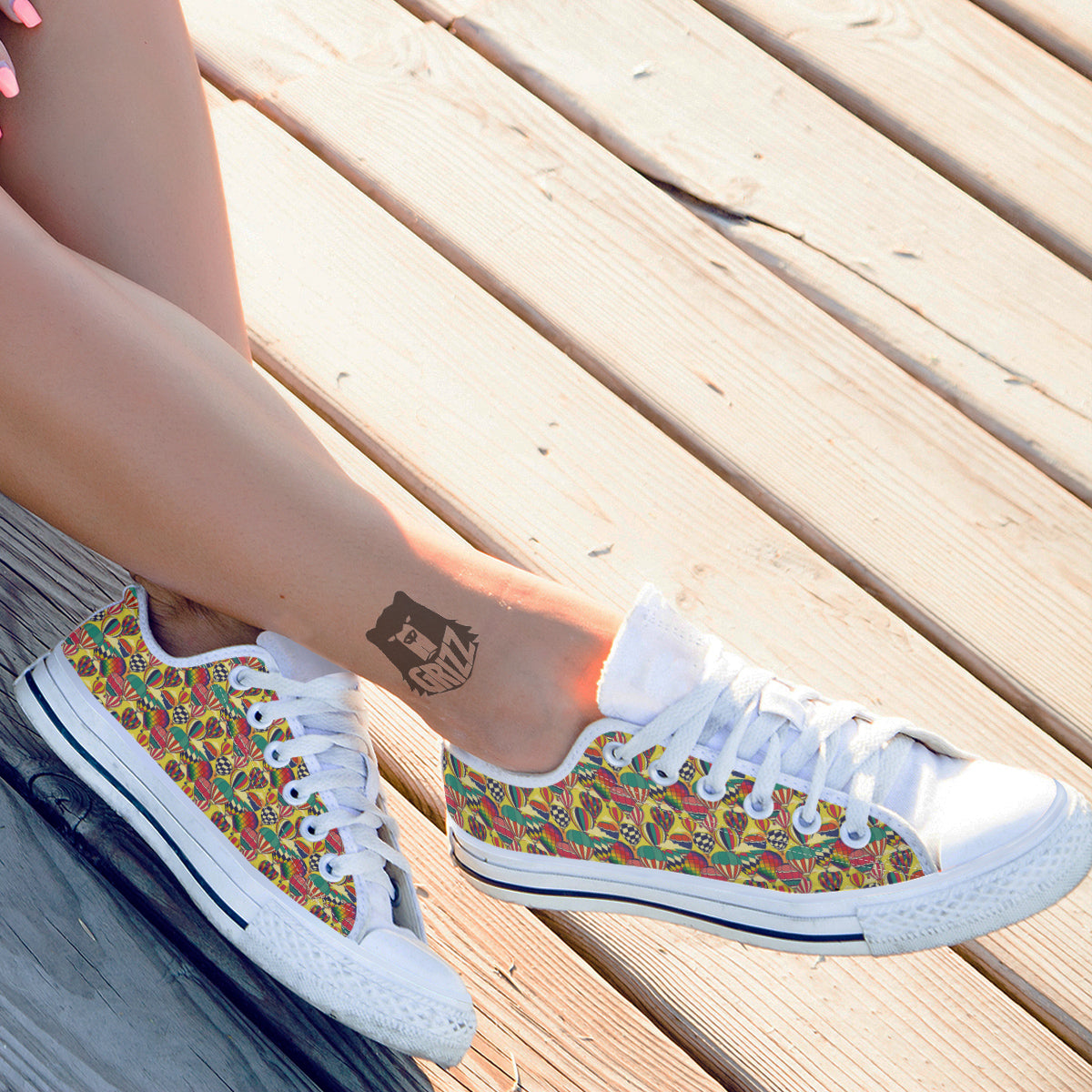 Air Balloon Colorful Print Pattern White Low Top Shoes-grizzshop