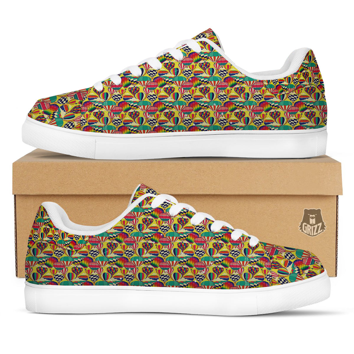 Air Balloon Colorful Print Pattern White Low Top Sneakers-grizzshop