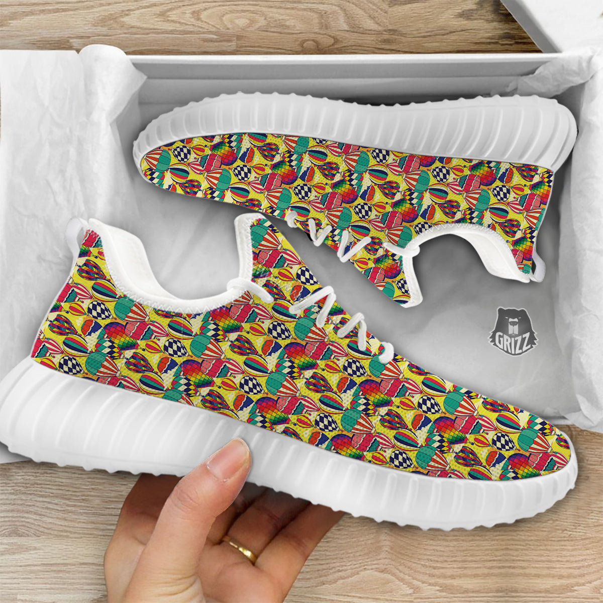 Air Balloon Colorful Print Pattern White Walking Shoes-grizzshop