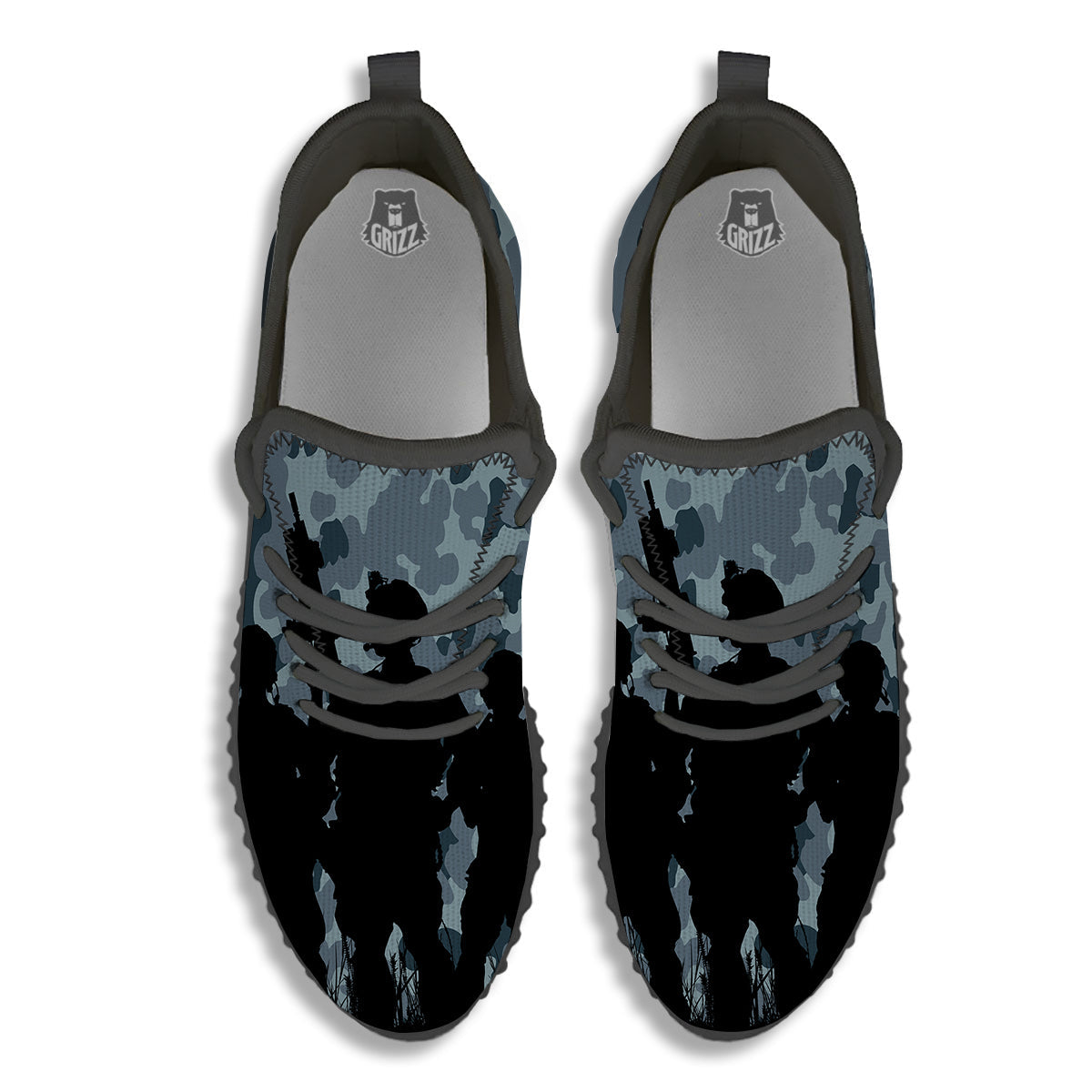 Air Force And Camouflage Print Black Walking Shoes-grizzshop
