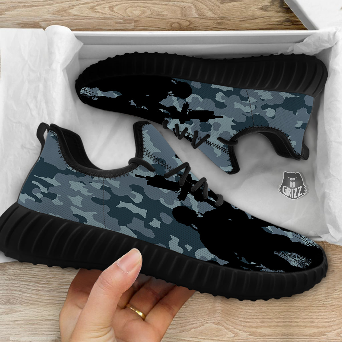 Air Force And Camouflage Print Black Walking Shoes-grizzshop