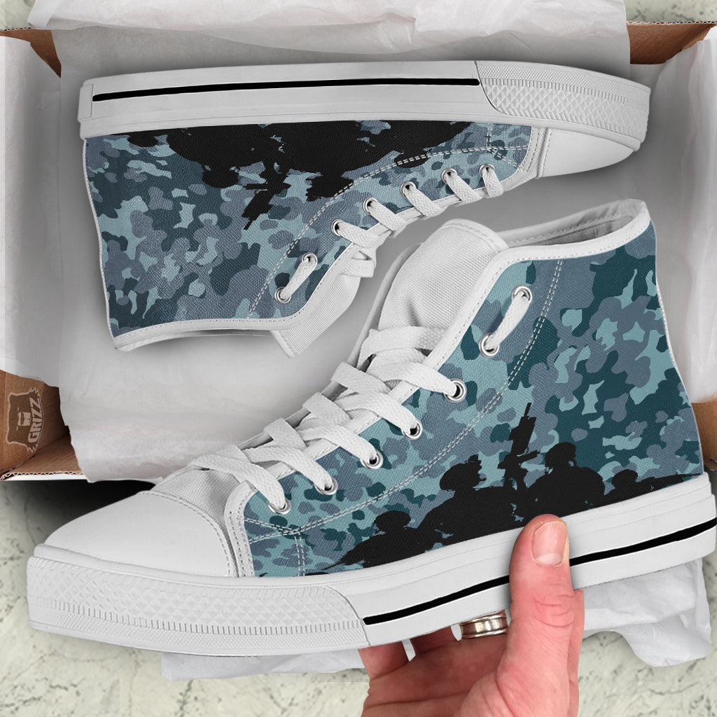 Air Force And Camouflage Print White High Top Shoes-grizzshop