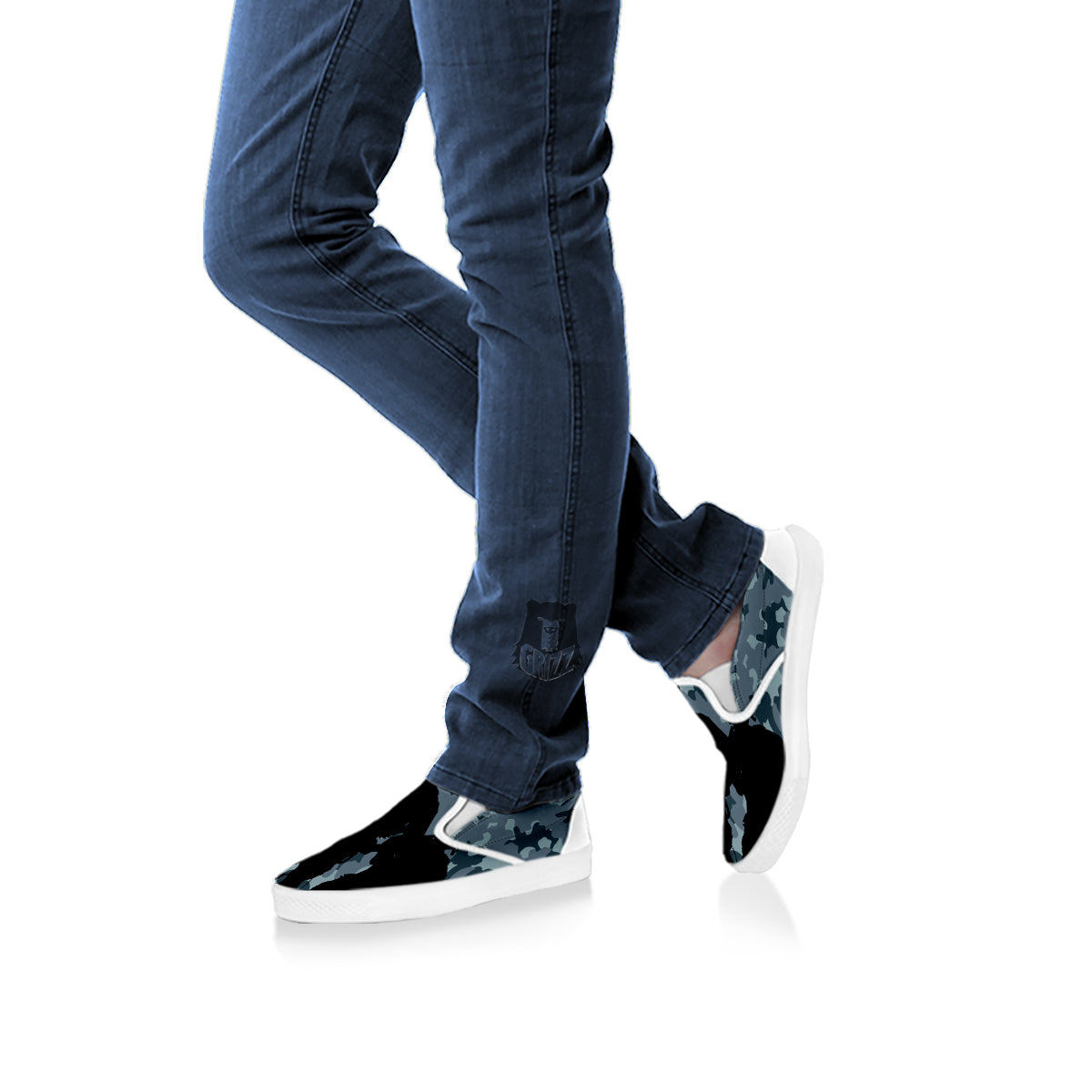 Air Force And Camouflage Print White Slip On Shoes-grizzshop
