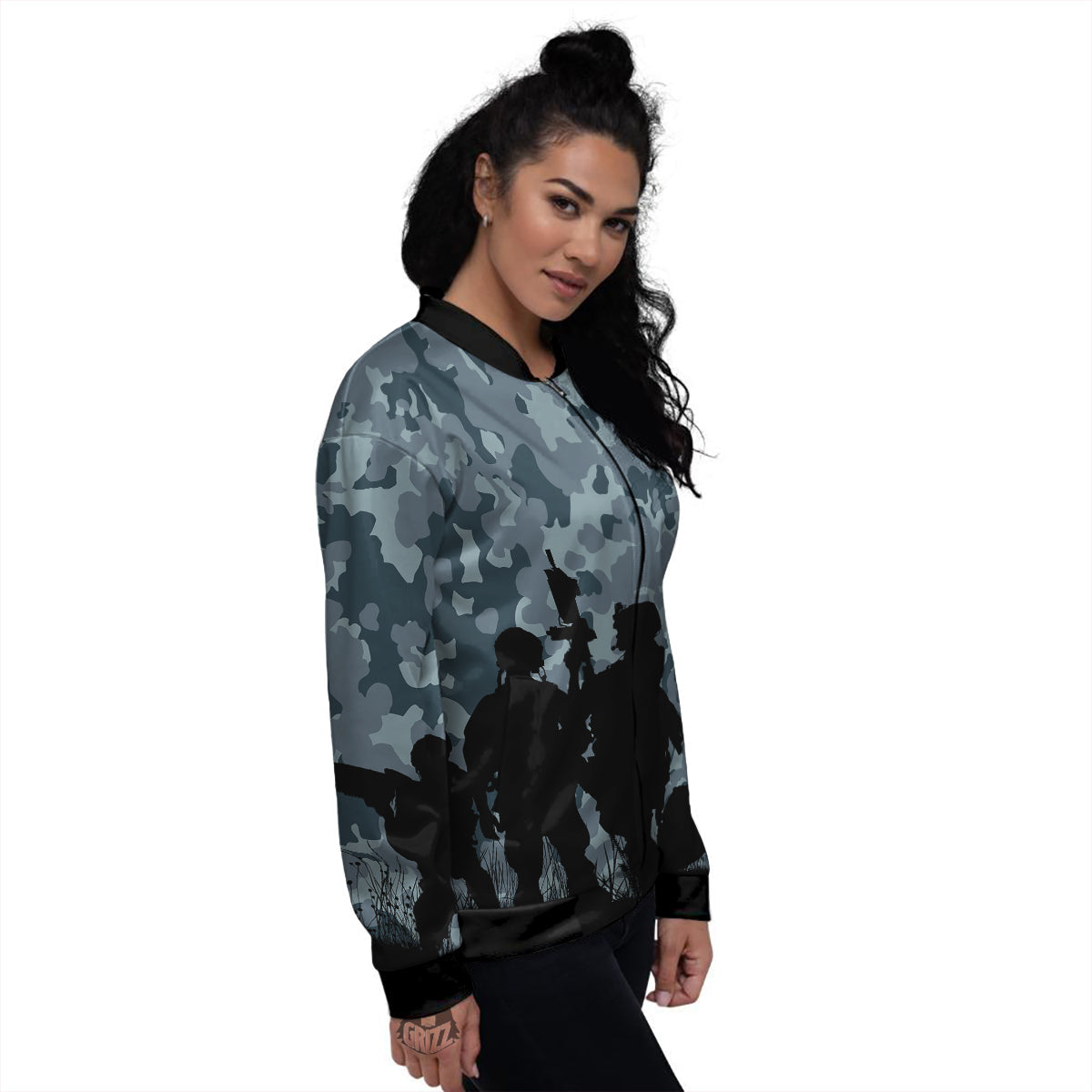 Air Force And Camouflage Print Women's Bomber Jacket-grizzshop
